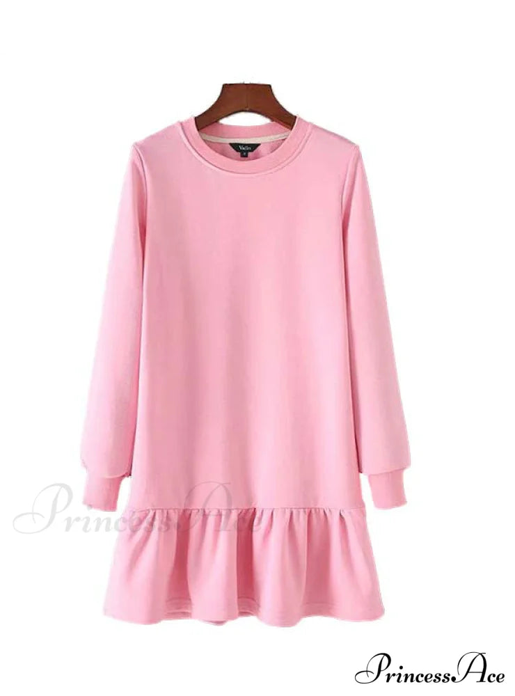 Elegant Ruffled Hem Basic Dress - Women’s Long Sleeve S / Pink Dresses