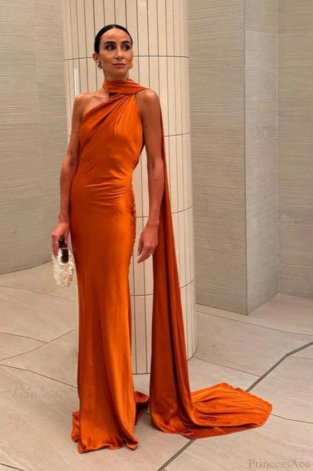 Elegant Satin Halter Dress Orange / S vacationdress-250223