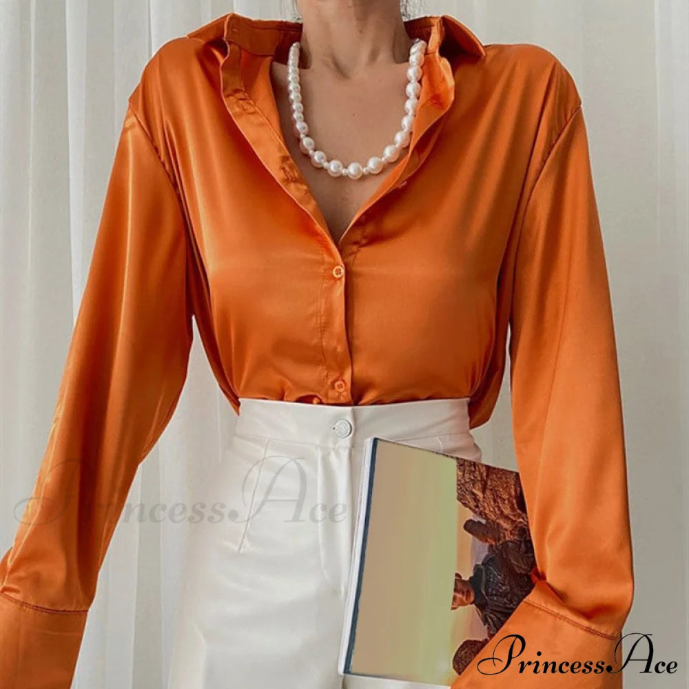 Elegant Satin Long Sleeve Blouses