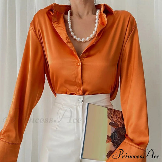 Elegant Satin Long Sleeve Blouses