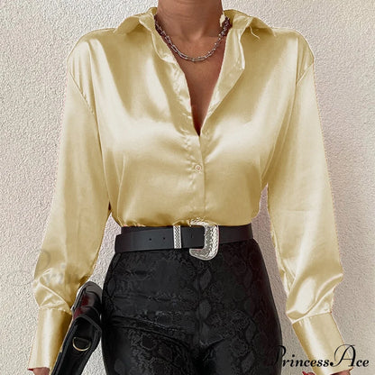 Elegant Satin Long Sleeve Blouses