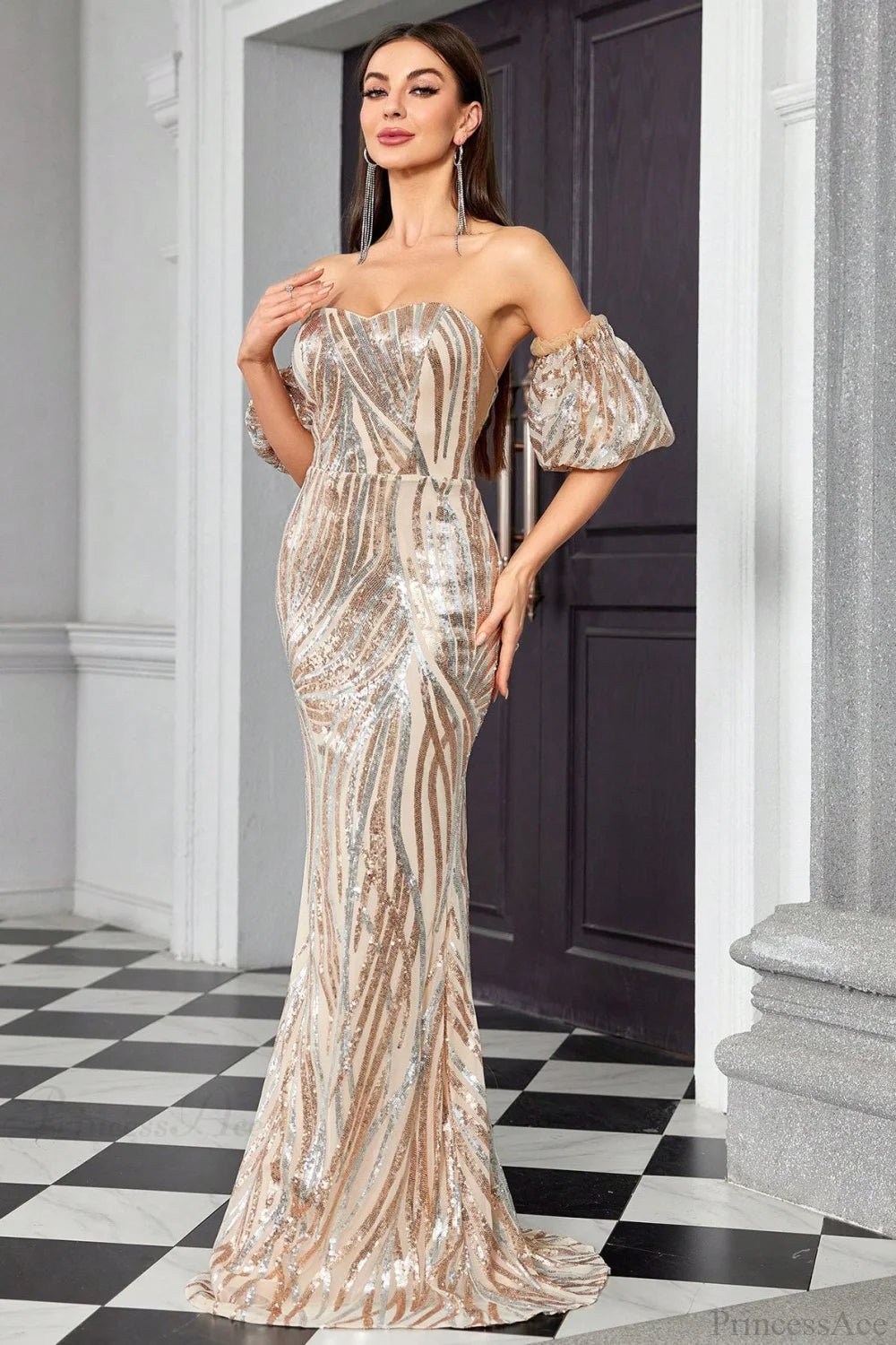 Elegant Sequin Fitted Mermaid Wedding Dress