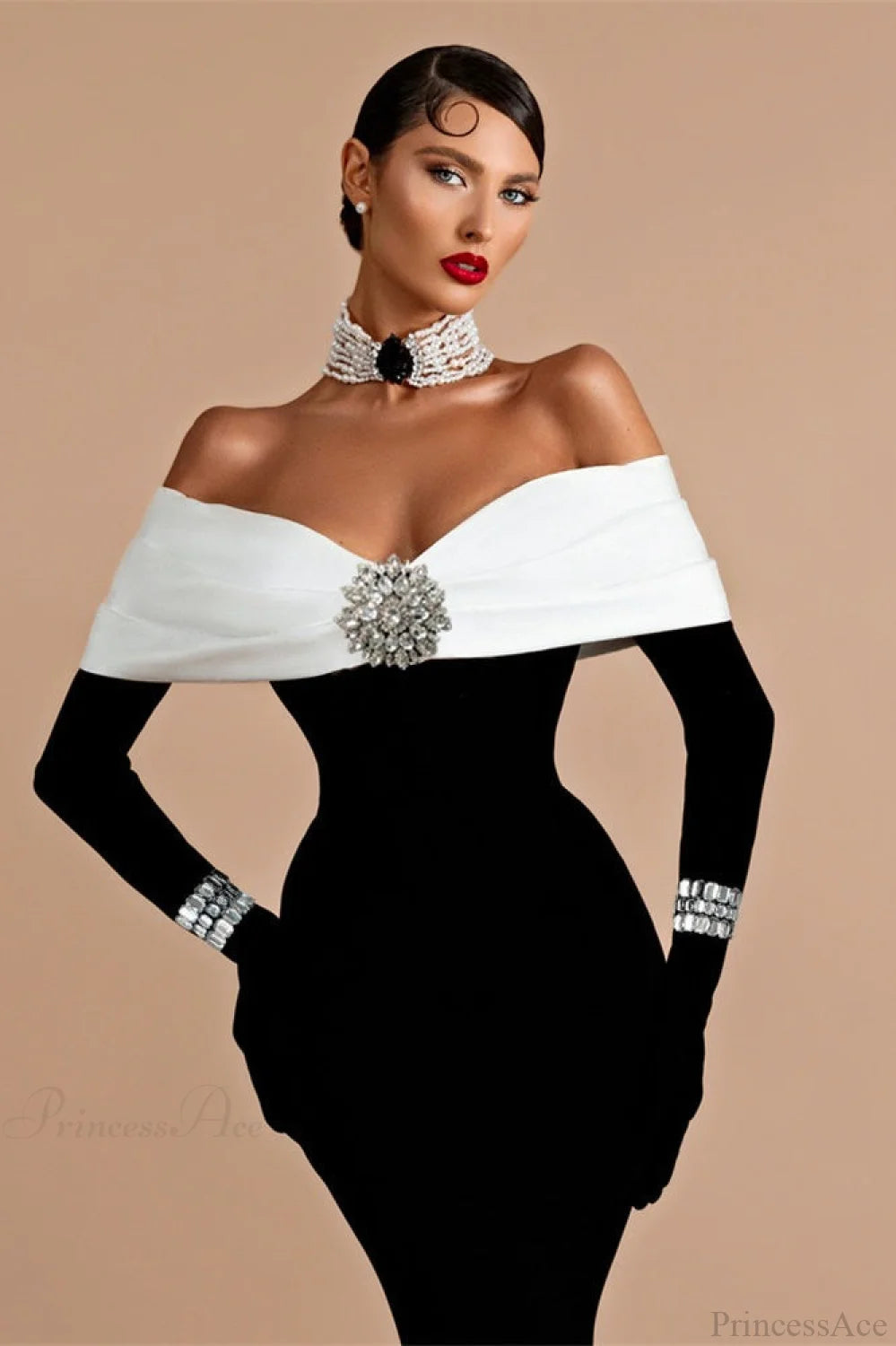 Elegant Sequin Sexy Off-the-Shoulder Wedding Dress Black / S