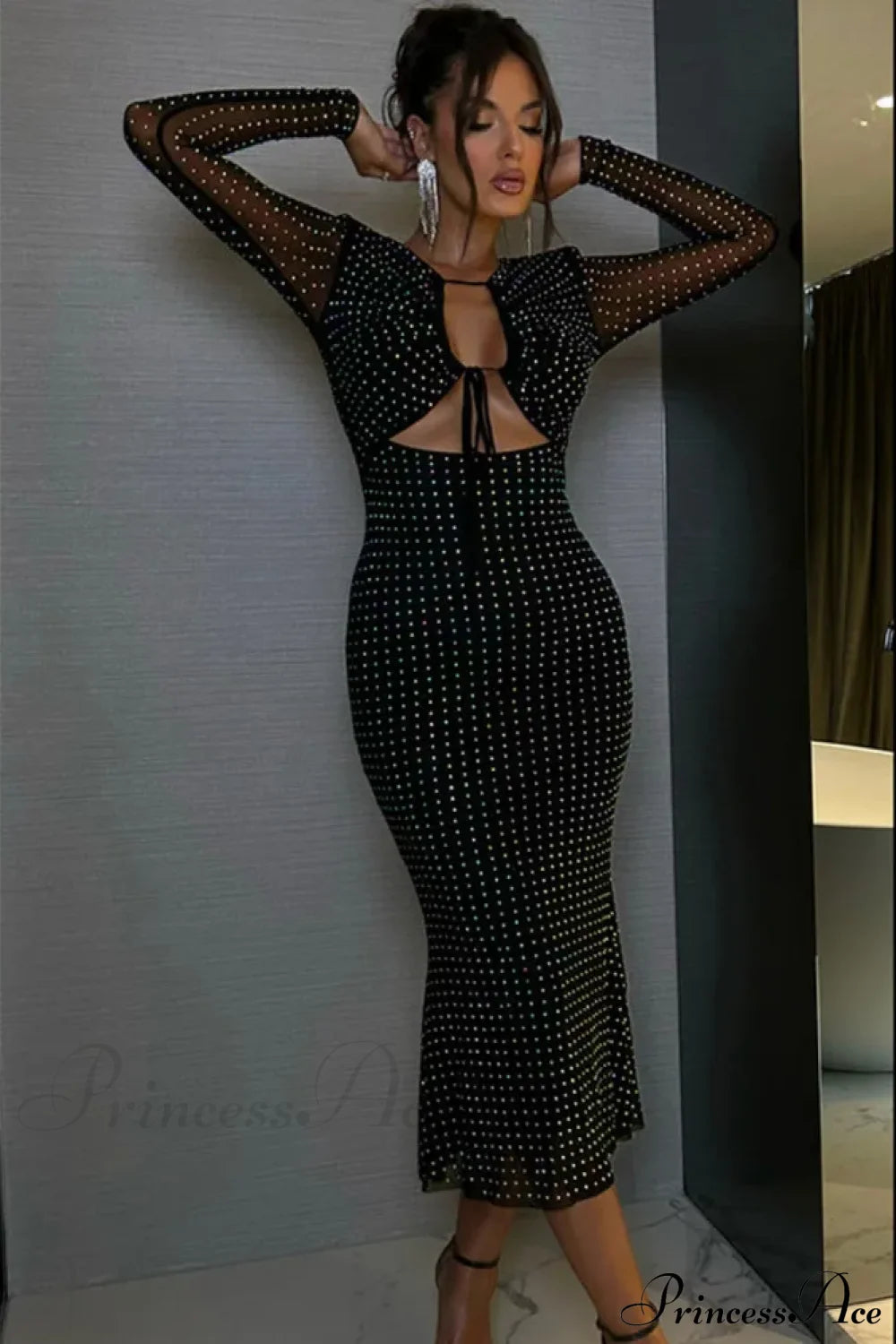 Elegant Sequin Sparkle Hollow Out Sexy Boho Dress