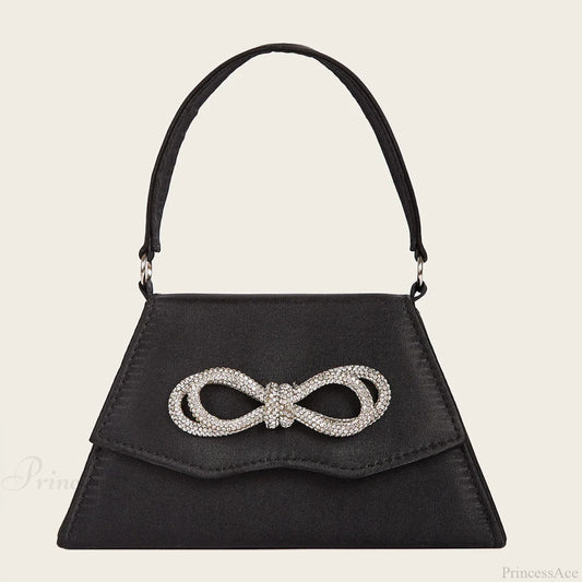 Elegant Silk Rhinestone Bow Wedding Clutch Bag Black clutchbag-250126