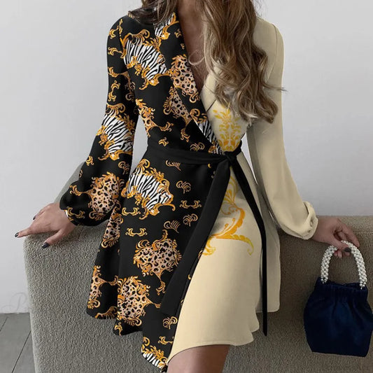Elegant Slim Floral Polo Neck Women’s Dress