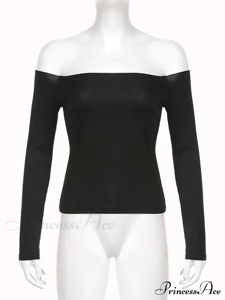 Elegant Slim Sexy Cropped Black Long Sleeve Korean Fall Crop Top