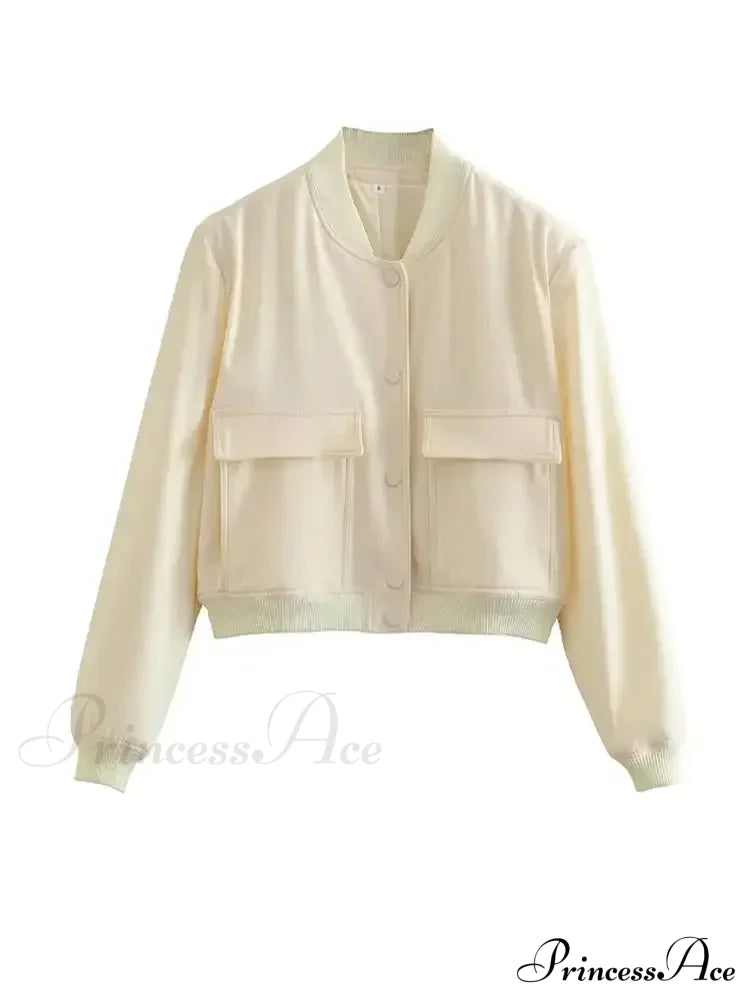 Elegant Solid Single-Breasted Motorcycle Chic Long Sleeves With Pocket Autumn Stylish Coat White /