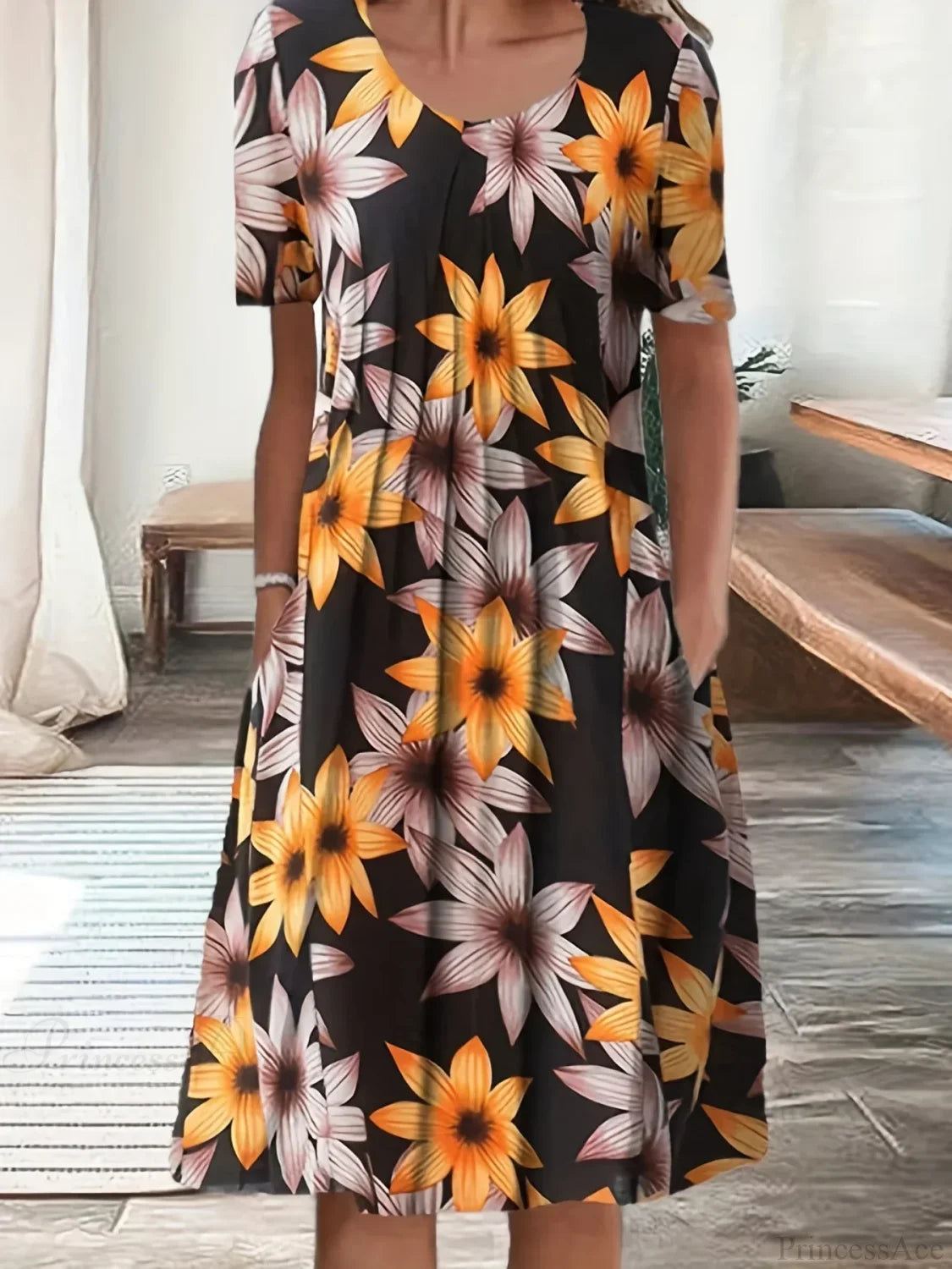 Elegant Spring Summer Round Neck Printed Floral Dress cloro7 / S oldfloraldress-250126
