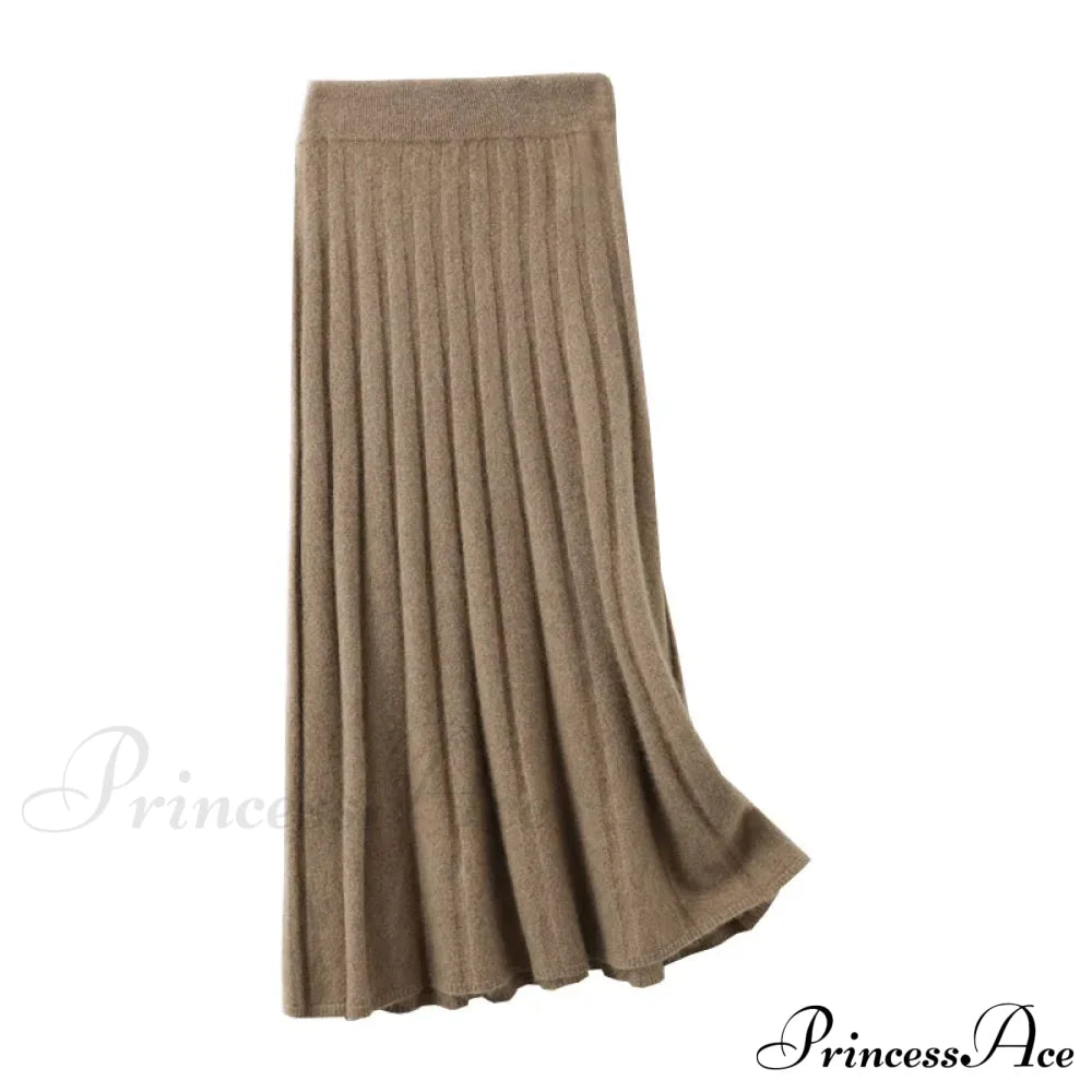 Elegant Thick Warm Pleated Knitted Pure Wool High Waist Trendy Autumn Skirt