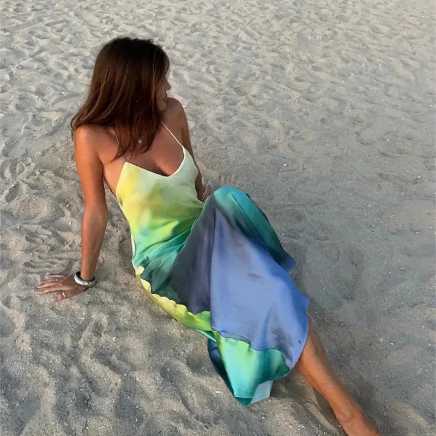 Elegant Tie Dye Satin Vacation Dress vacationdress-250223