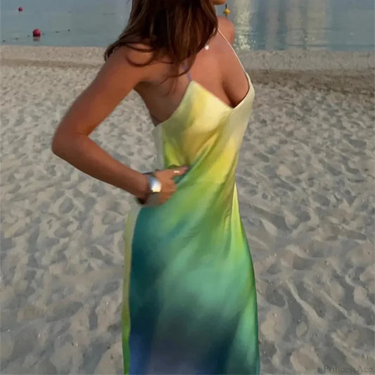 Elegant Tie Dye Satin Vacation Dress vacationdress-250223