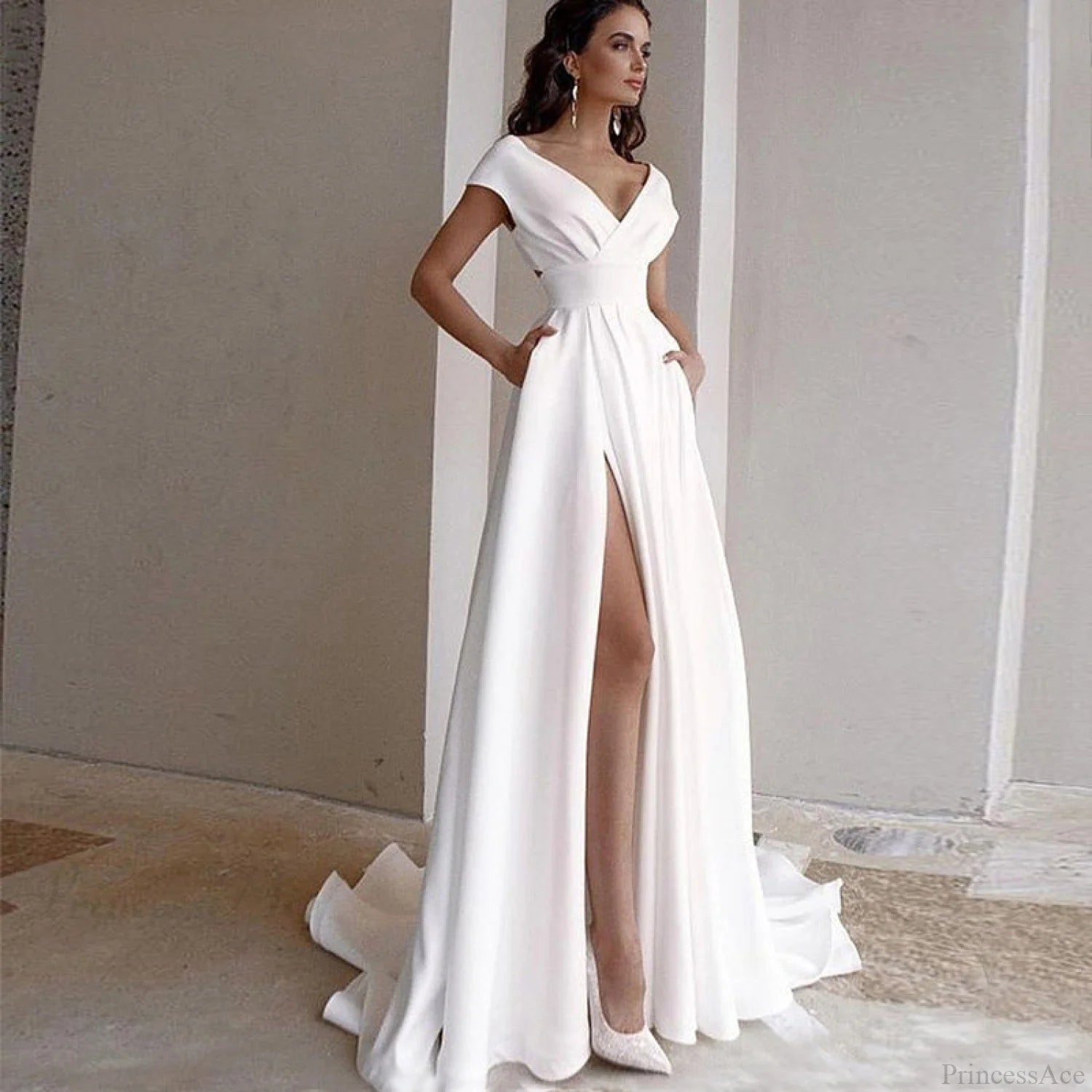 Elegant V-Neck A-Line Wedding Dress weddingdress-250223
