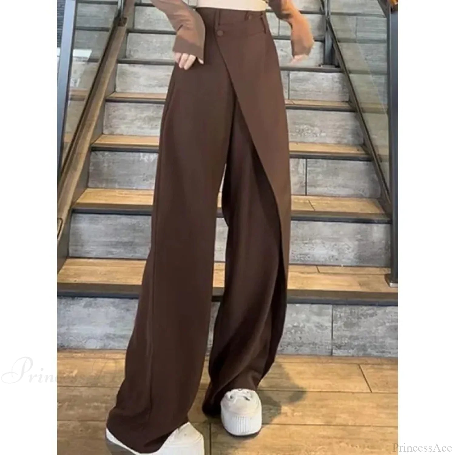 Elegant Vintage Black Suit Pants Women Brown / S