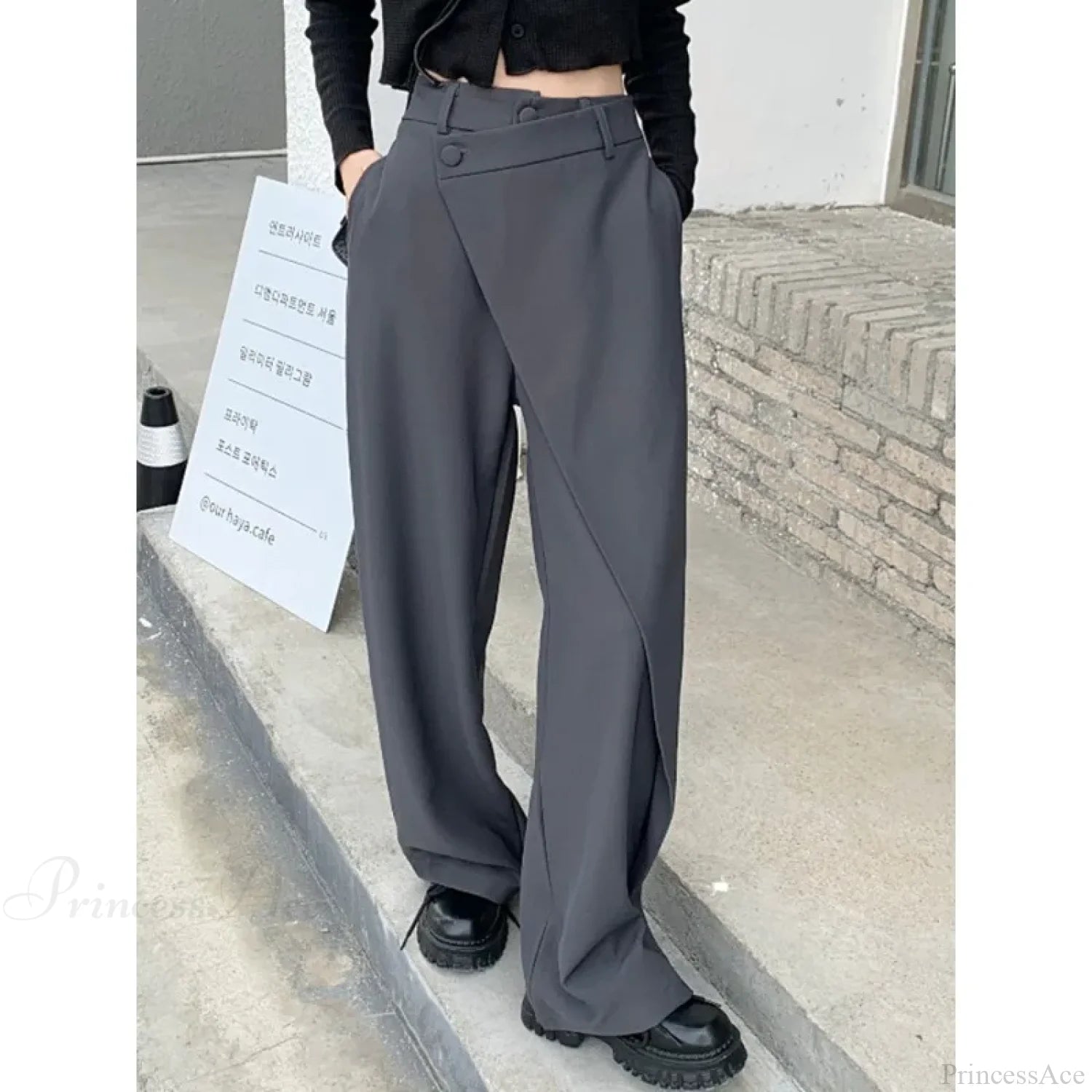 Elegant Vintage Black Suit Pants Women Gray / S