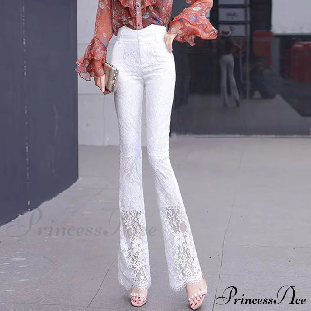 Elegant Vintage Lace Hollow Out Flare Pants