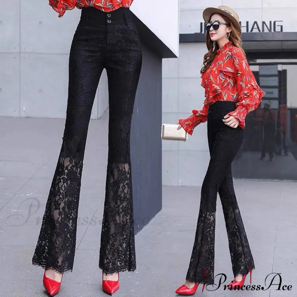 Elegant Vintage Lace Hollow Out Flare Pants