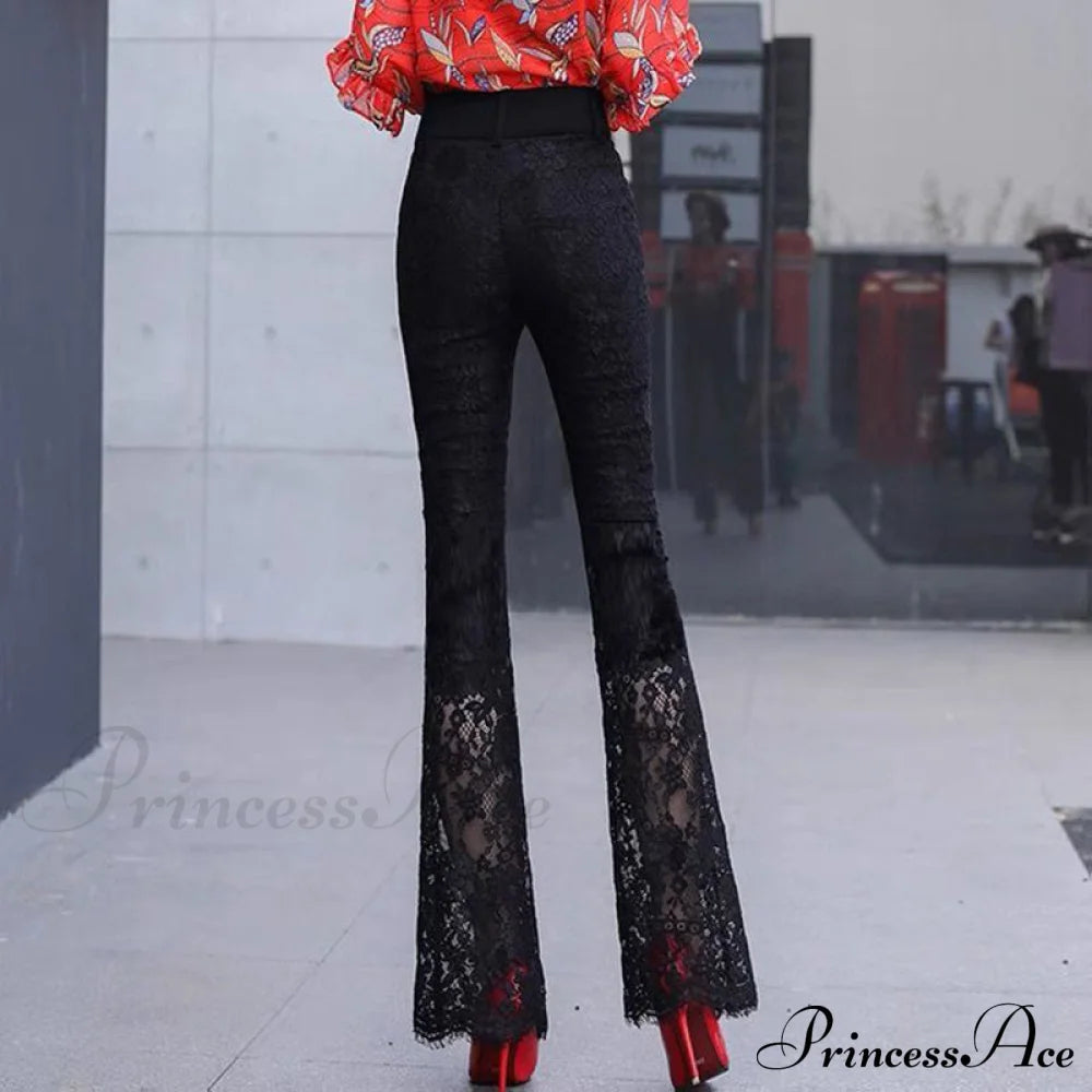 Elegant Vintage Lace Hollow Out Flare Pants