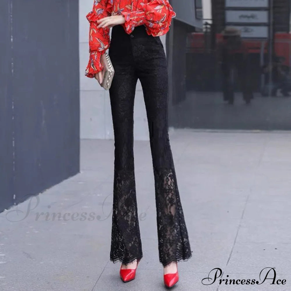 Elegant Vintage Lace Hollow Out Flare Pants