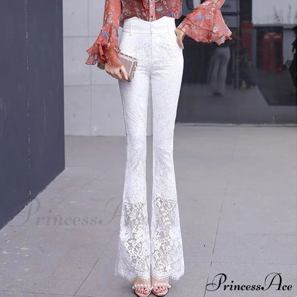 Elegant Vintage Lace Hollow Out Flare Pants