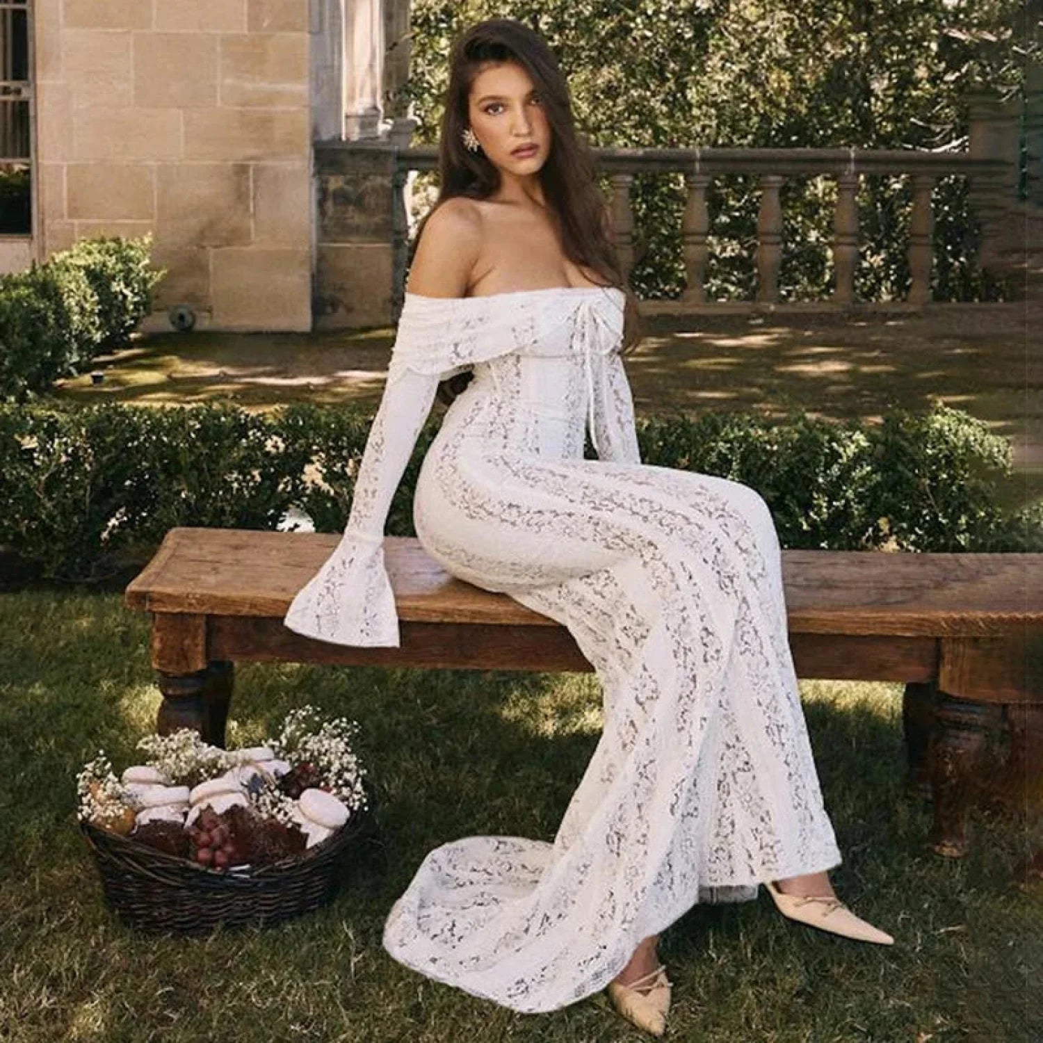 Elegant White Lace Vacation Dress vacationdress-250223