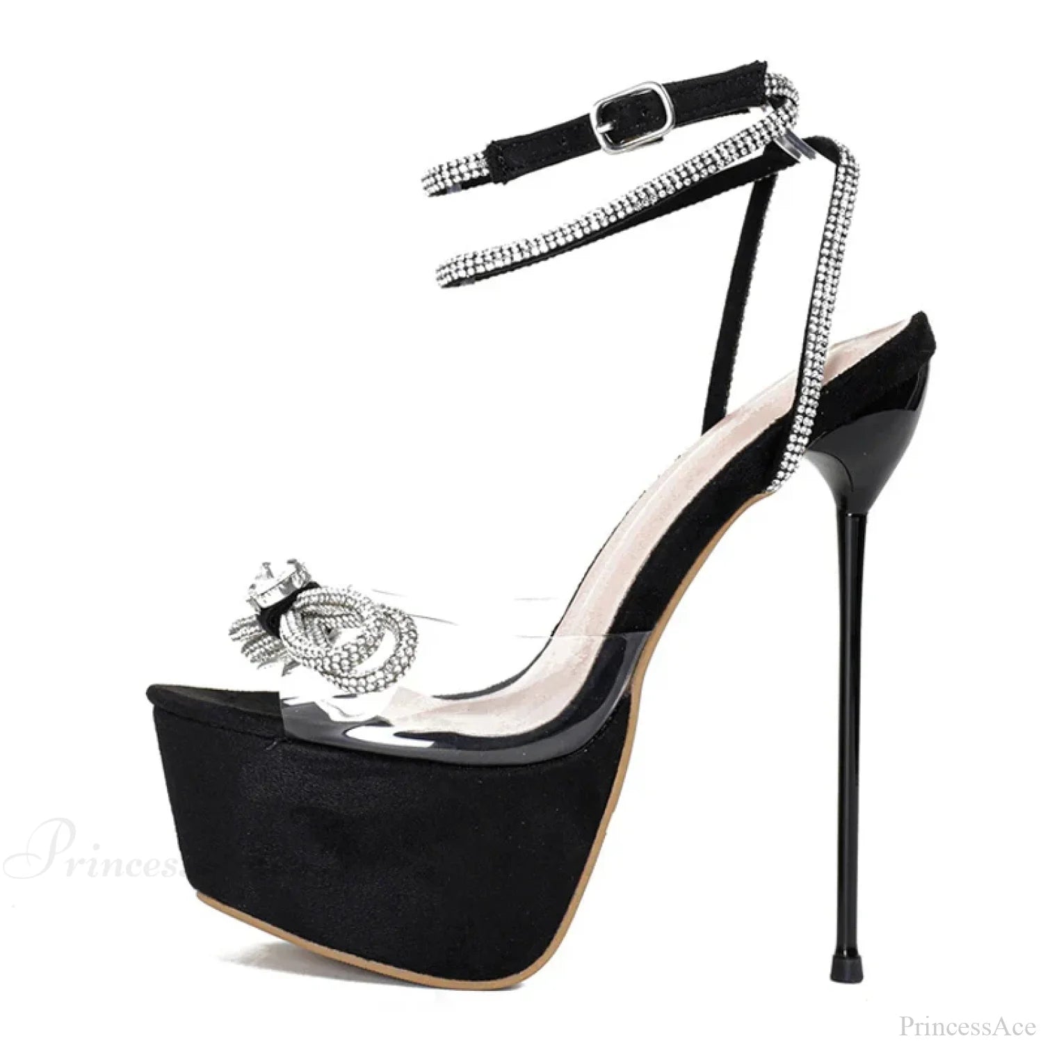 Elegant Women Party Wedding Open Toe Pvc Transparent Crystal Bowknot Platform Nightclub High Heel