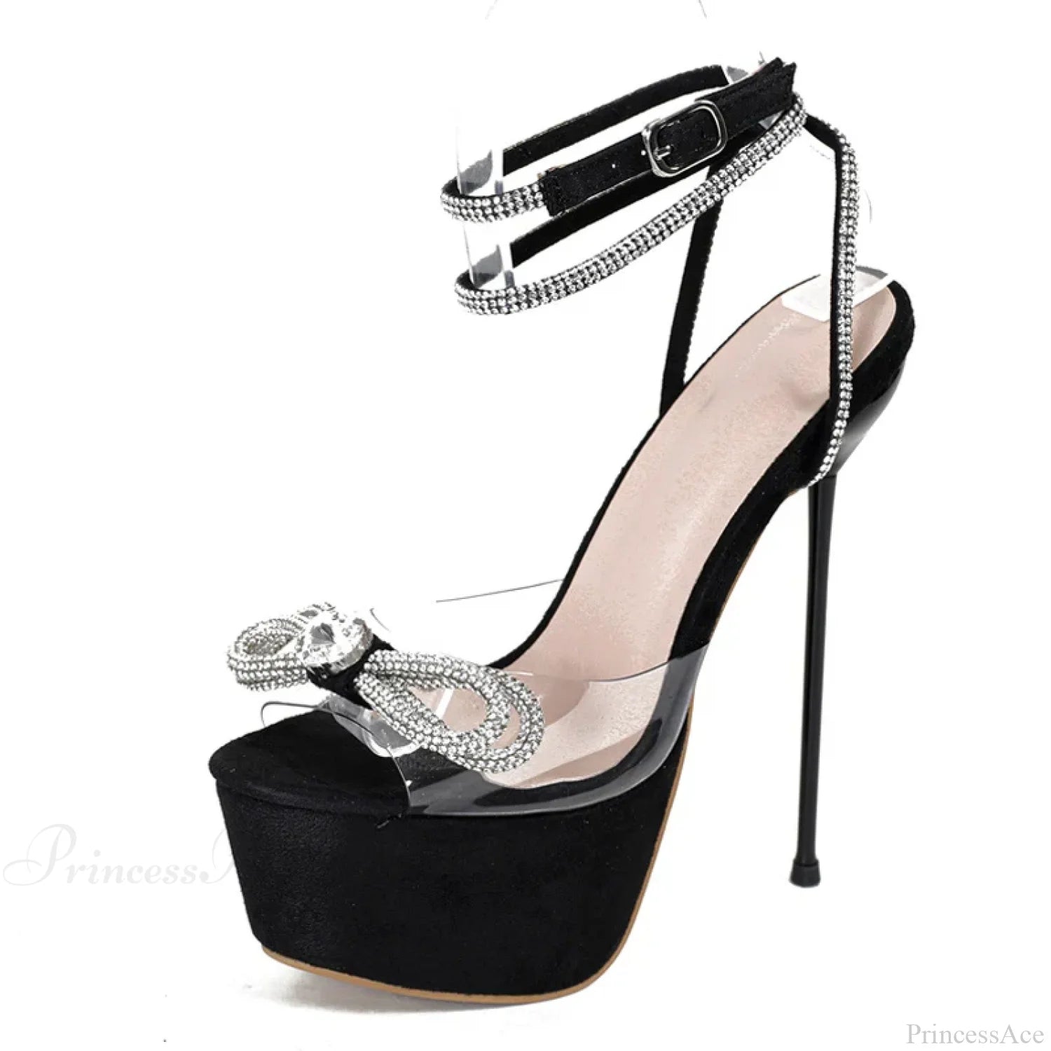 Elegant Women Party Wedding Open Toe Pvc Transparent Crystal Bowknot Platform Nightclub High Heel