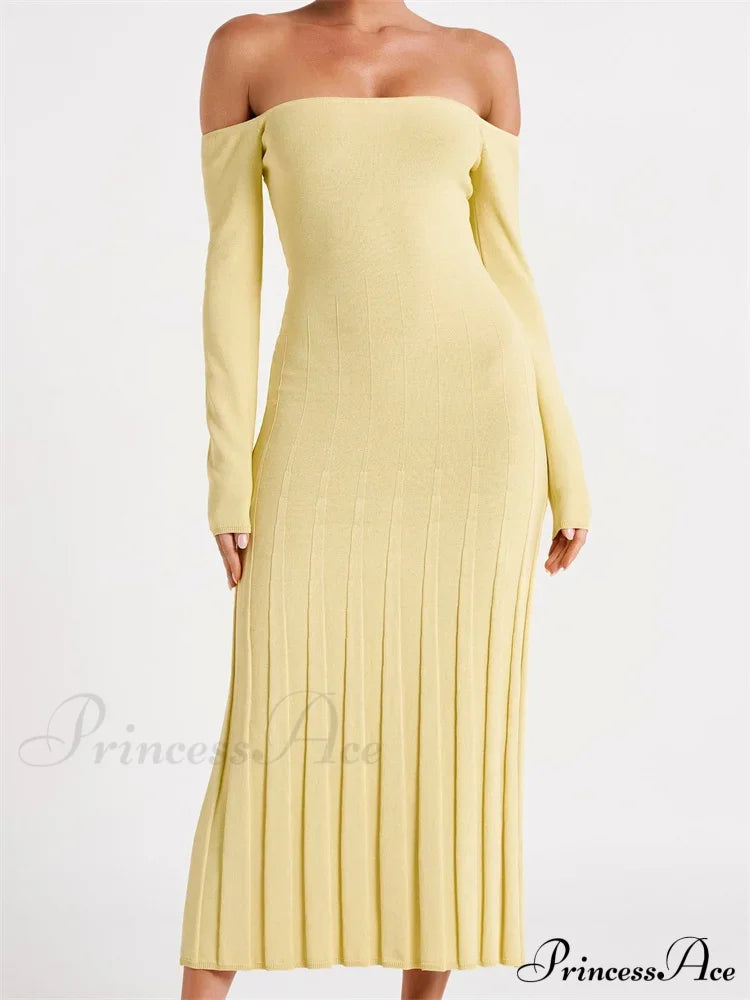 Elegant Women Slash Neck Off-Shoulder Solid Sleeve Backless Party Pleated Slim Vestidos