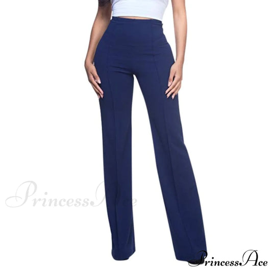 Elegant Work Office Casual Long Trousers Blue / S