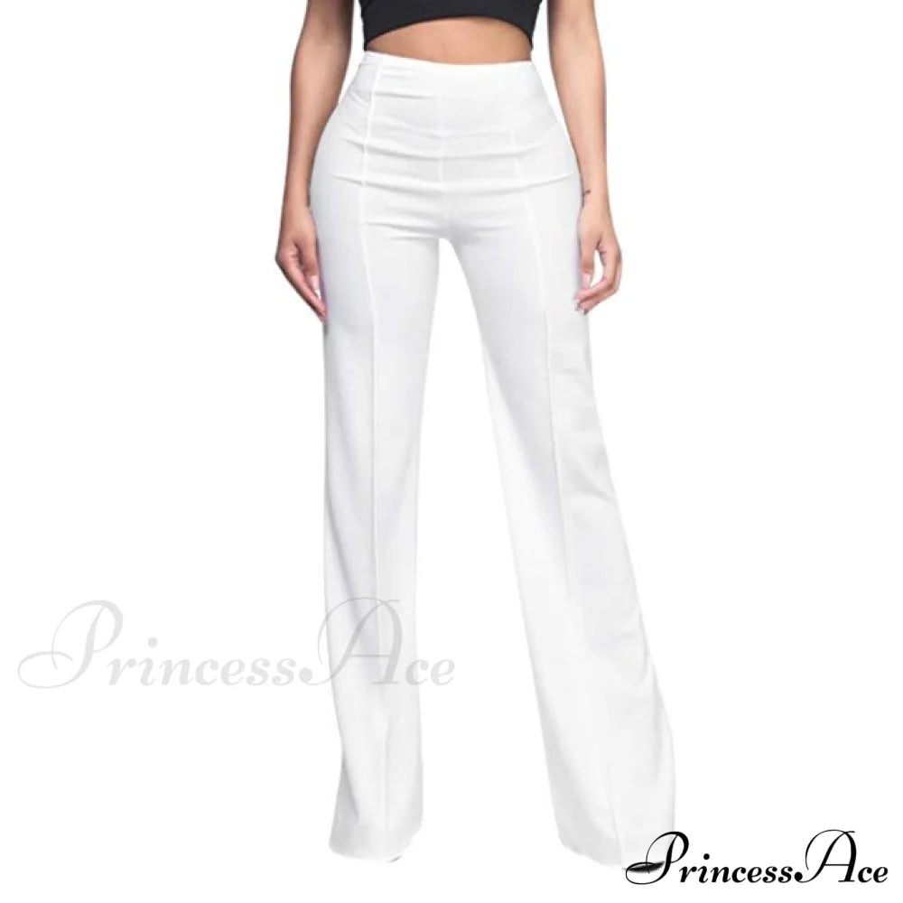 Elegant Work Office Casual Long Trousers White / S