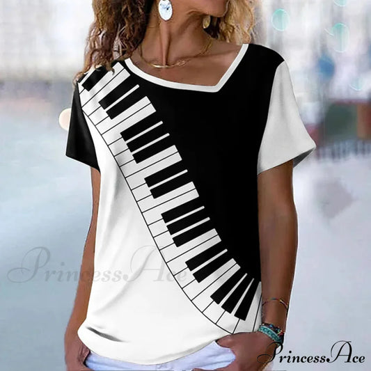 Music Element Contrast Color T-Shirt Black best Best Sellings clothes Plus Size Sale tops Topseller