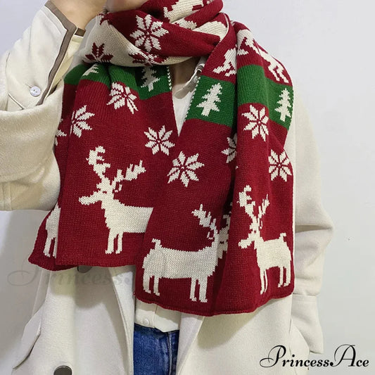 Elk Pattern Winter Knitting Couple Scarf - Christmas Gift Red 1 / 37-170Cm Scarfs-L