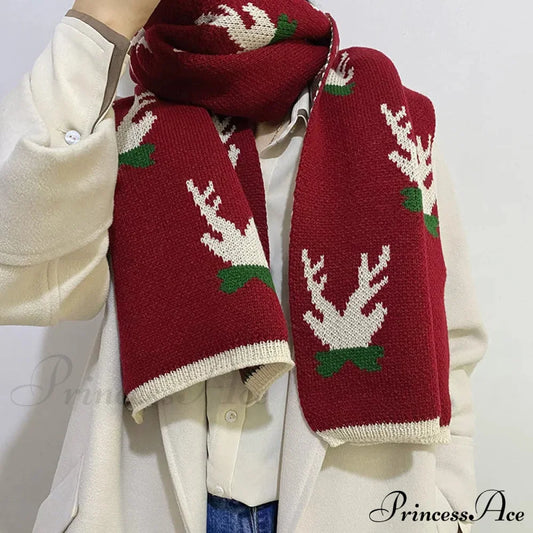 Elk Pattern Winter Knitting Couple Scarf - Christmas Gift Red 2 / 37-170Cm Scarfs-L