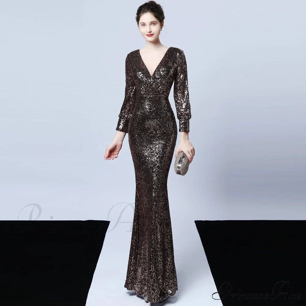 Ella long-sleeve sequined formal fishtail dress - Lady Occasions