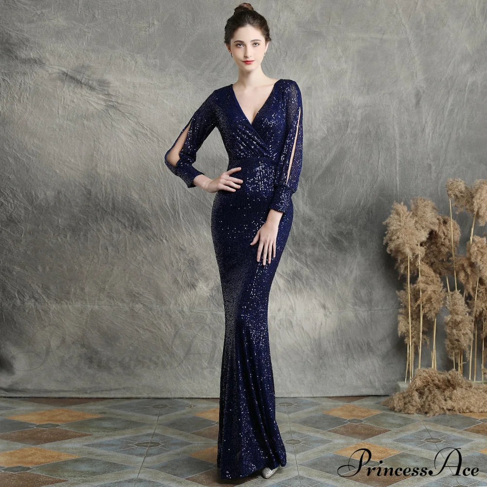 Ella Long-Sleeve Sequined Charming Formal Fishtail Dress S.o. Long Dresses