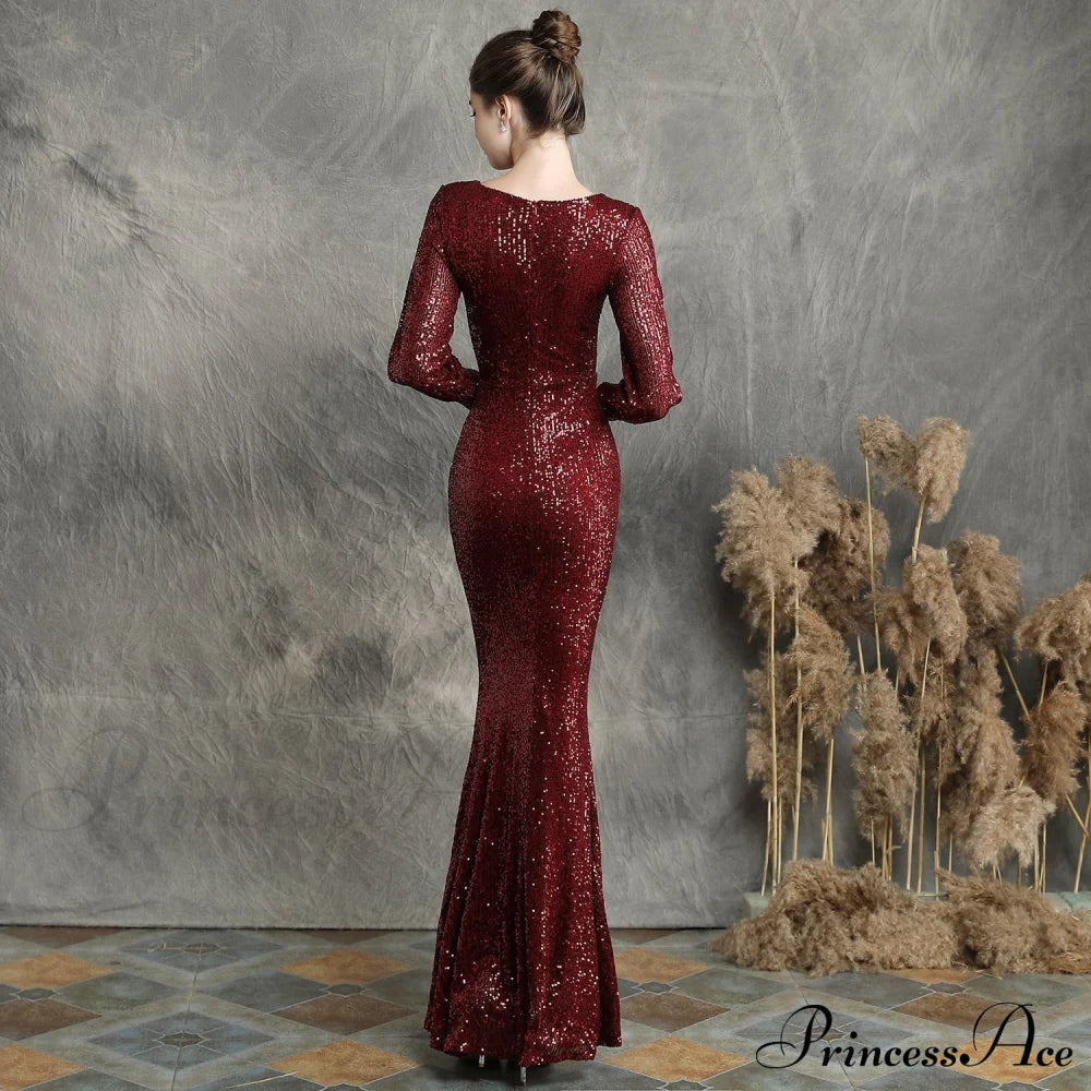 Ella Long-Sleeve Sequined Charming Formal Fishtail Dress S.o. Long Dresses