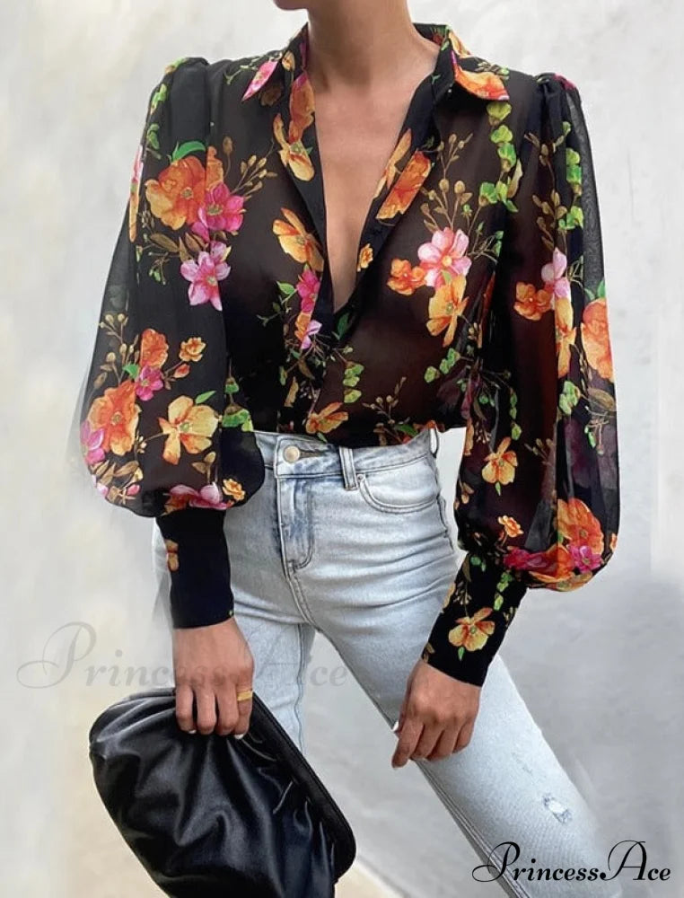 Ellit Shirt S / Black Floral Tops & Blouses