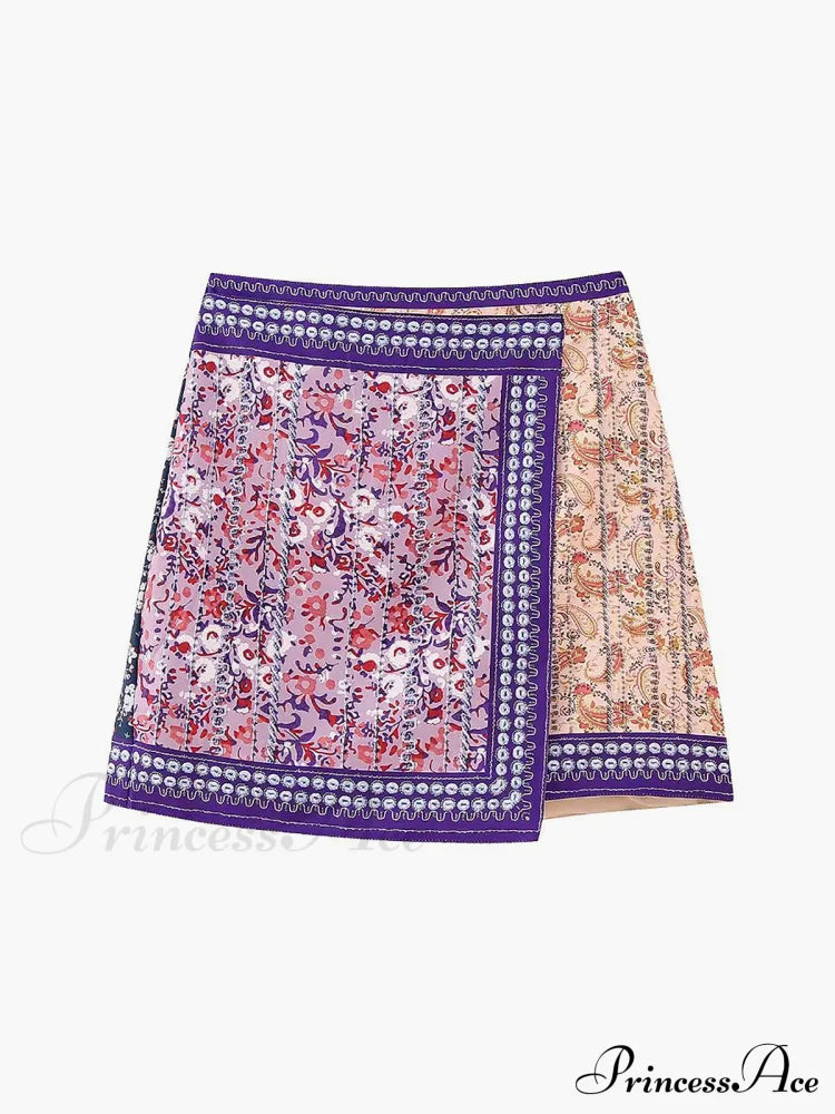 Embroidered Asymmetric Graceful Floral Mini Skirt Skirts