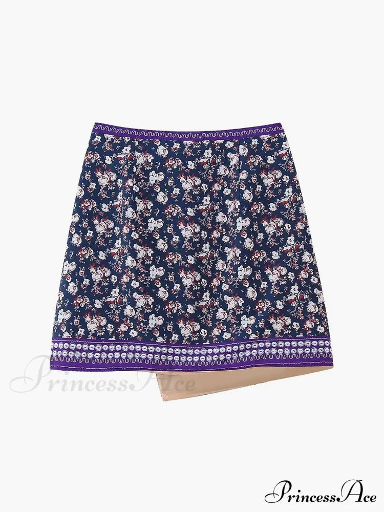 Embroidered Asymmetric Graceful Floral Mini Skirt Skirts