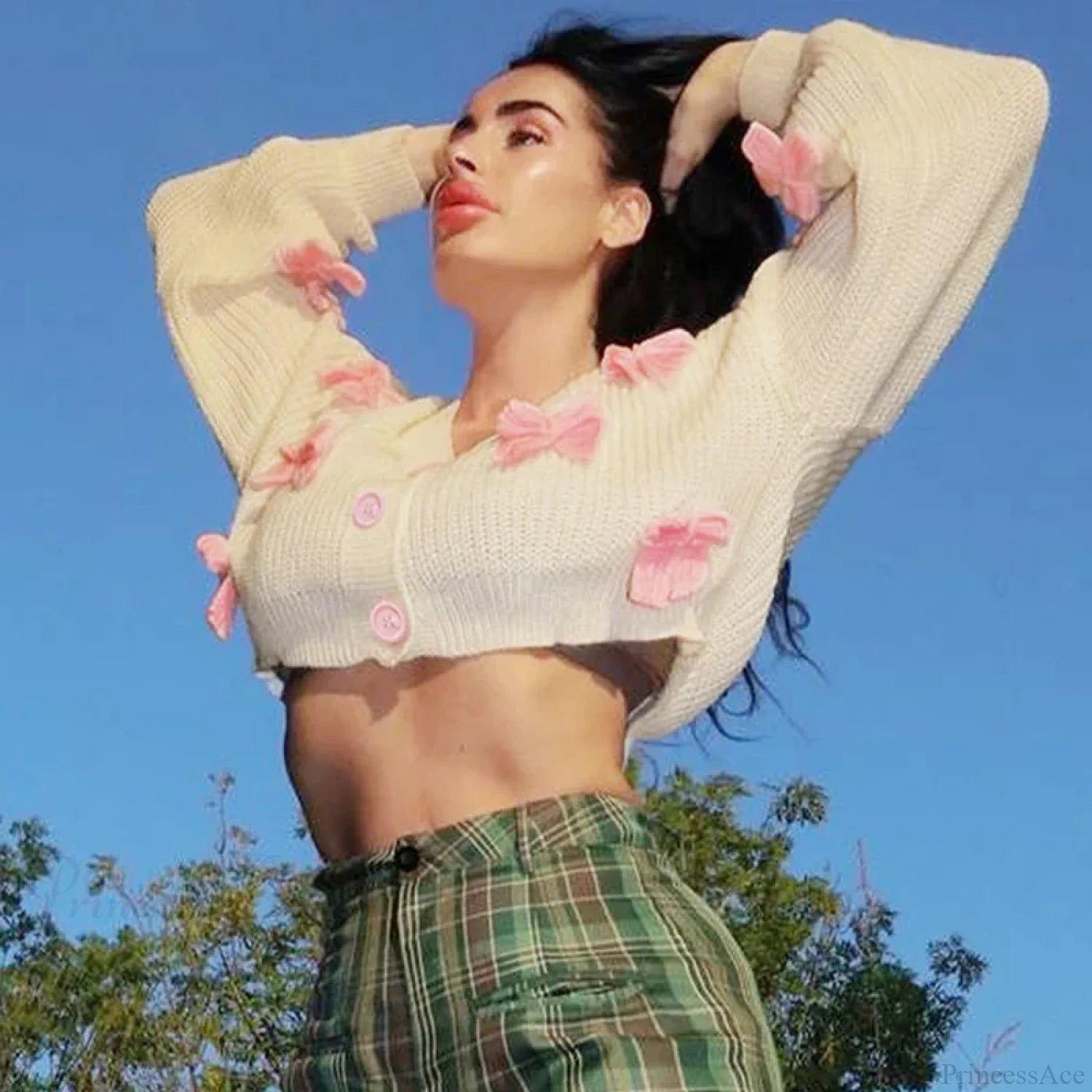 Embroidered Bow V-neck Cardigan