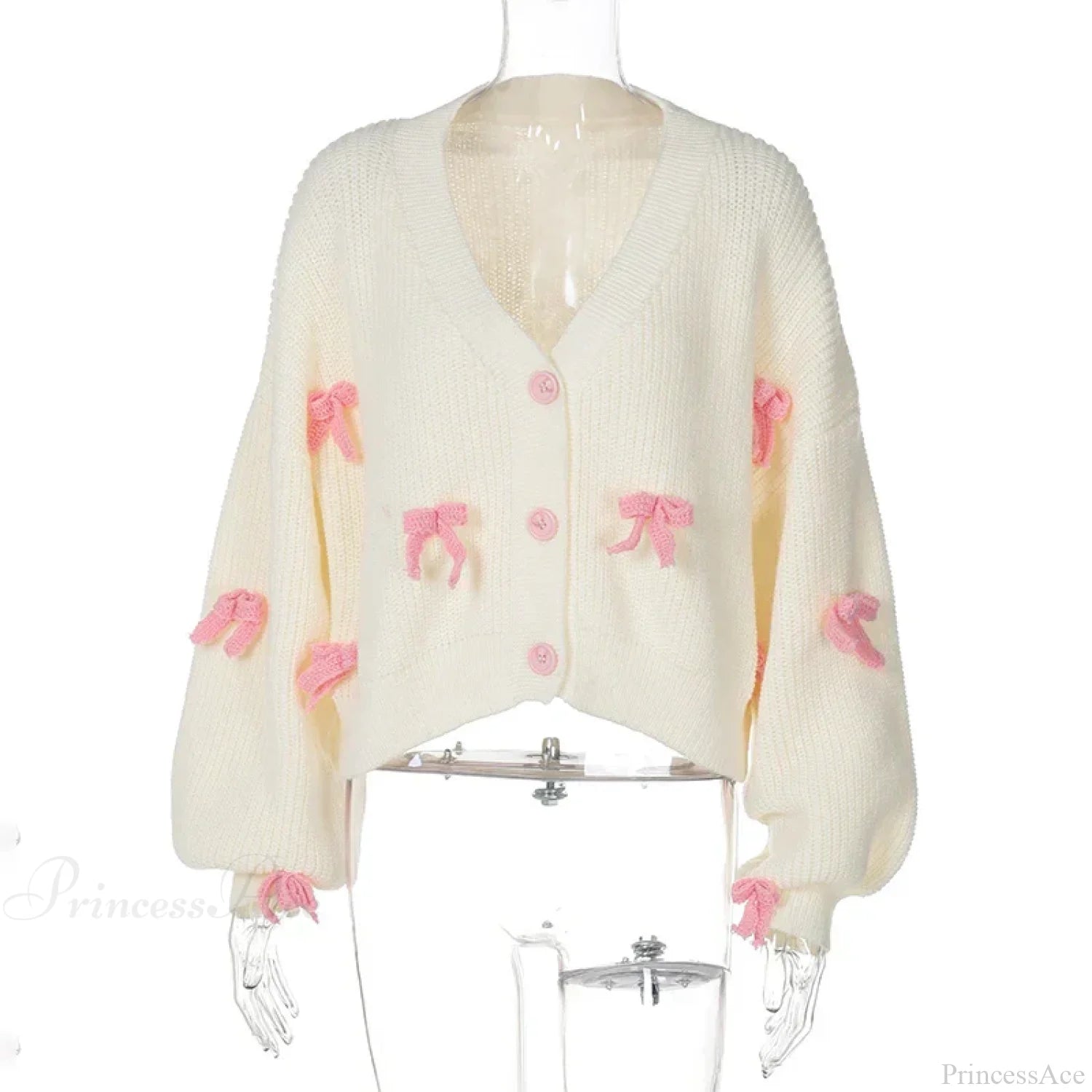Embroidered Bow V-neck Cardigan