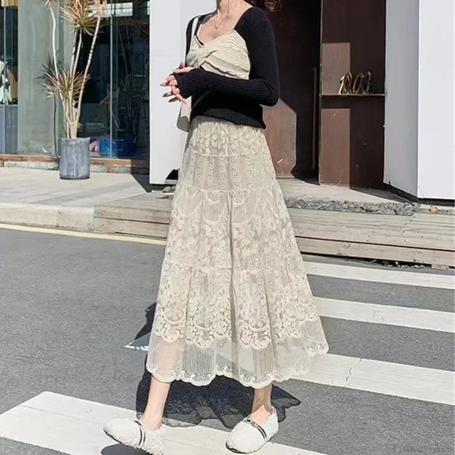 Embroidered Flower Lace High Waist Boho Skirt skirt-250126