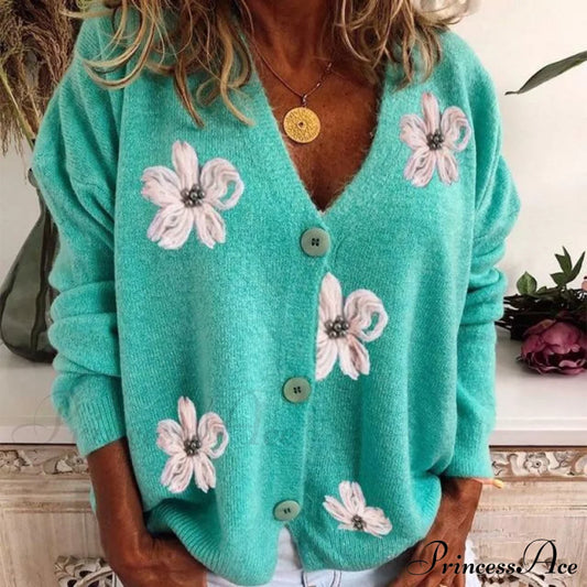 Floral Embroidery Casual Cardigan Green Best Sellings cardigan cardigans clothes Sale tops Topseller