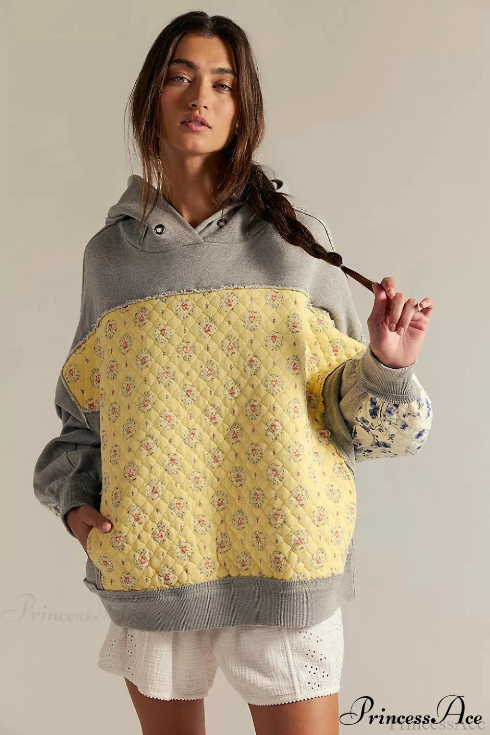 Embroidered Panel Design Casual Pullover Hoodie