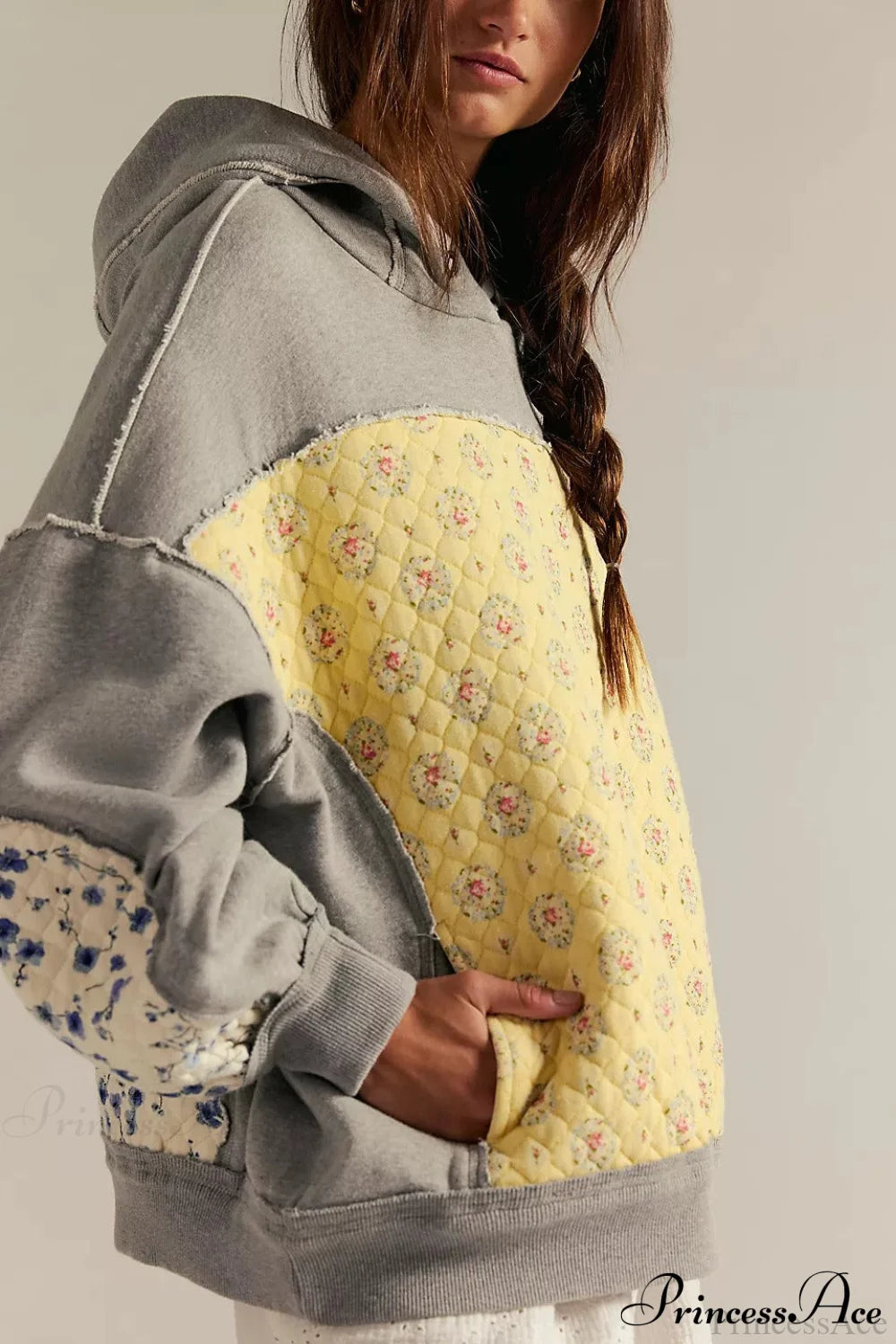 Embroidered Panel Design Casual Pullover Hoodie