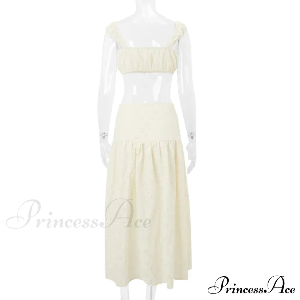 Embroidered Print Bralette Charming And Maxi Skirt Set Long Set