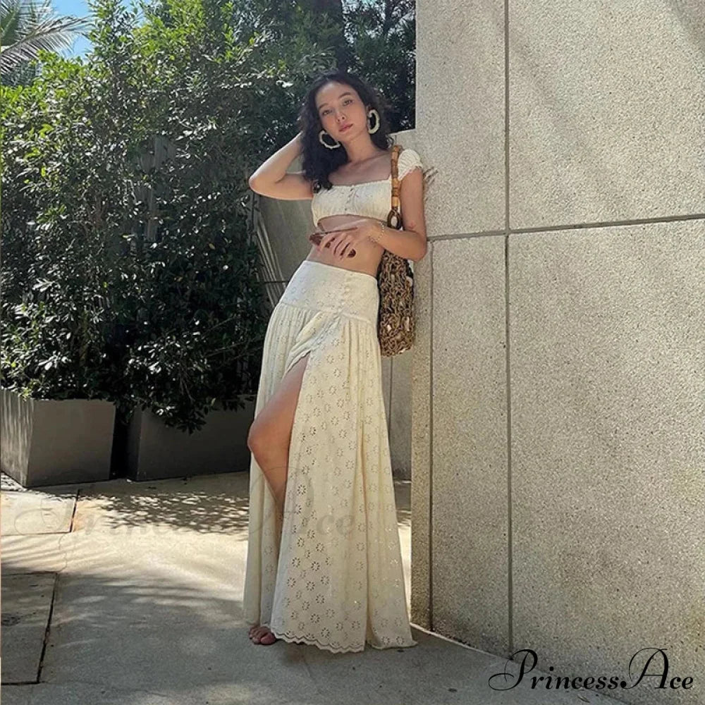 Embroidered Print Bralette Charming And Maxi Skirt Set Long Set