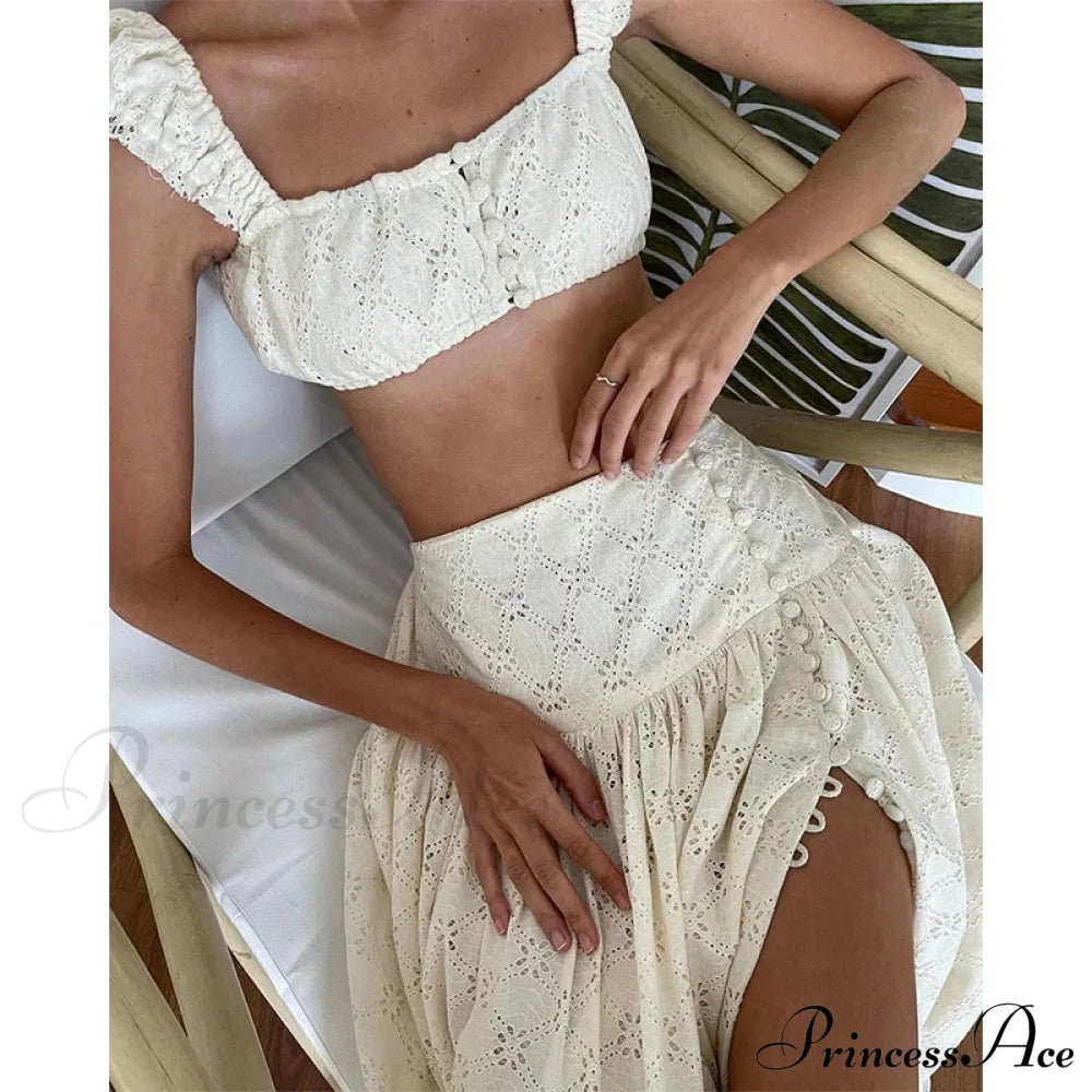 Embroidered Print Bralette Charming And Maxi Skirt Set Long Set