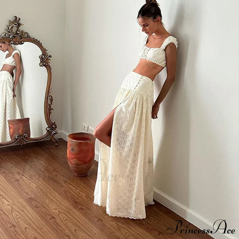 Embroidered Print Bralette Charming And Maxi Skirt Set Long Set