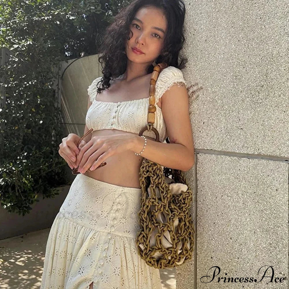 Embroidered Print Bralette Charming And Maxi Skirt Set Long Set